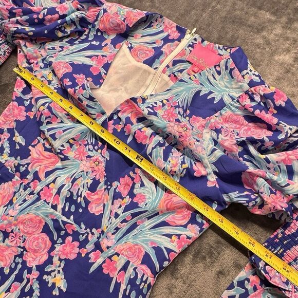 Lilly Pulitzer Sz 8 Rosie Stretch Dress Womens Navy Turquoise Pink Belted NICE - Picture 16 of 16
